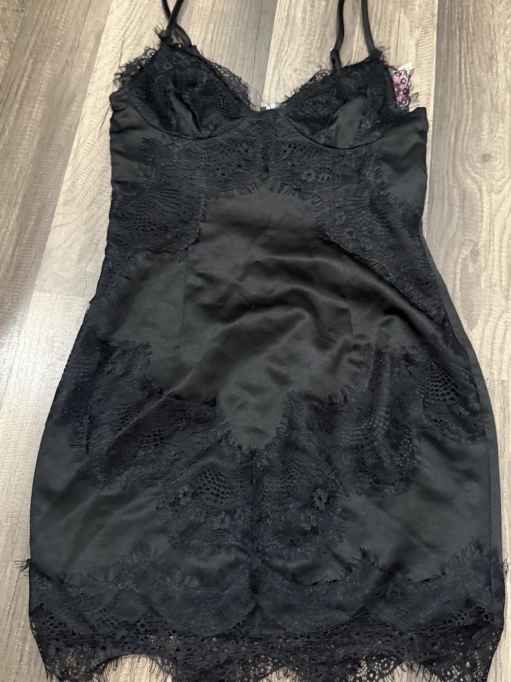 PrettyLittleThing Black Satin & Lace Slip Dress